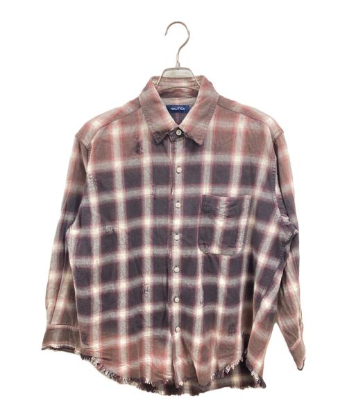 NAUTICA（ノーティカ）NAUTICA (ノーティカ) ダメージ加工シャツ　ノーティカ　243-3021 レッド×ホワイト サイズ:Freeの古着・服飾アイテム