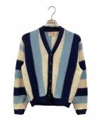Glen Deeグレン ディー）の古着「モヘア混ニットカーディガン/グレン ディー/60’ｓ」｜ブルー×ホワイト