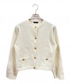 anuansアニュアンス）の古着「オリジナルボタンノーカラーニットジャケット/アニュアンス/1523111051-9」｜ホワイト
