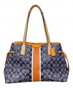 COACHコーチ）の古着「シグネチャー ストライプ ドローストリング キャリーオール トートバッグ/コーチ/F29064/D1481」｜インディゴ