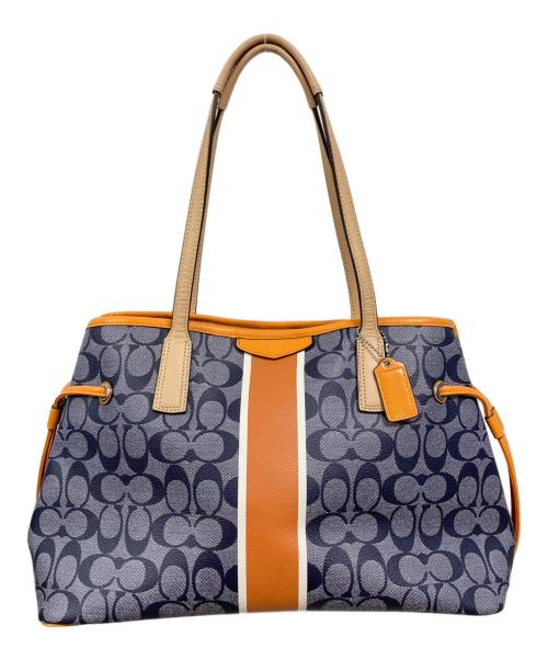 COACH（コーチ）COACH (コーチ) シグネチャー ストライプ ドローストリング キャリーオール トートバッグ/コーチ/F29064/D1481 インディゴの古着・服飾アイテム