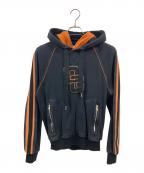 DOLCE & GABBANAドルチェ＆ガッバーナ）の古着「フードレイヤードDGパッチパーカー　ドルチェ＆ガッバーナ　G9KT1Z/G7NBD」｜ブラック×オレンジ