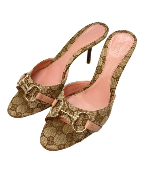 GUCCI（グッチ）GUCCI (グッチ) GGキャンパスホースビットミュール/グッチ ピンク×ブラウン サイズ:37 1/2の古着・服飾アイテム