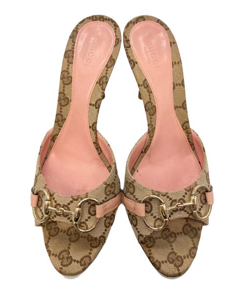GUCCI（グッチ）GUCCI (グッチ) GGキャンパスホースビットミュール/グッチ ピンク×ブラウン サイズ:37 1/2の古着・服飾アイテム
