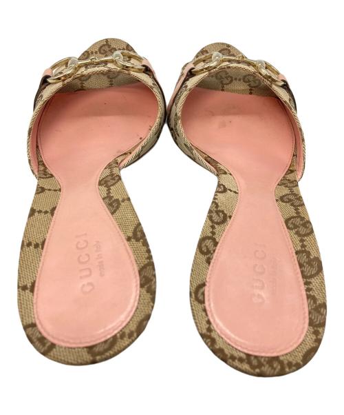 GUCCI（グッチ）GUCCI (グッチ) GGキャンパスホースビットミュール/グッチ ピンク×ブラウン サイズ:37 1/2の古着・服飾アイテム