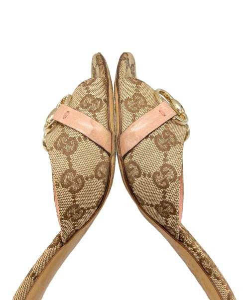 GUCCI（グッチ）GUCCI (グッチ) GGキャンパスホースビットミュール/グッチ ピンク×ブラウン サイズ:37 1/2の古着・服飾アイテム