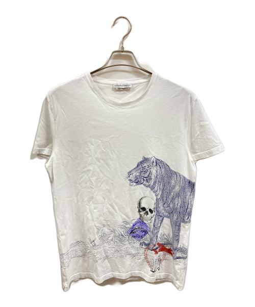 ALEXANDER McQUEEN（アレキサンダーマックイーン）ALEXANDER McQUEEN (アレキサンダーマックイーン) タイガー＆スカルプリントTシャツ/アレキサンダーマックイーン/449496 QIZ4B ホワイト サイズ:Ｌの古着・服飾アイテム
