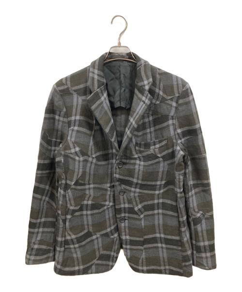 ISSEY MIYAKE MEN（イッセイミヤケメン）ISSEY MIYAKE MEN (イッセイミヤケメン) 変形チェックテーラードジャケット/イッセイミヤケメン/ME23FD115 グレー サイズ:3の古着・服飾アイテム