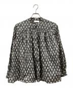 KAGUREカグレ）の古着「プリントギャザーブラウス」｜グレー