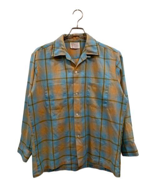 PENNEYS TOWN CRAFT（ペニーズ タウンクラフト）PENNEYS TOWN CRAFT (ペニーズ タウンクラフト) 60～70’ｓオープンカラーチェックシャツ/ペニーズ タウンクラフト ブルー×オレンジ サイズ:Mの古着・服飾アイテム
