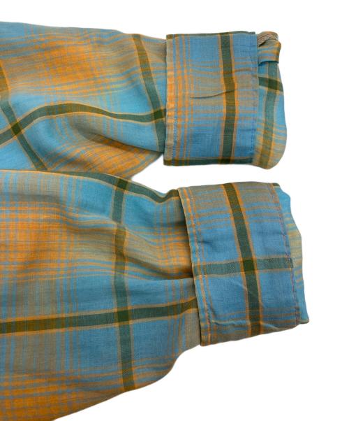 PENNEYS TOWN CRAFT（ペニーズ タウンクラフト）PENNEYS TOWN CRAFT (ペニーズ タウンクラフト) 60～70’ｓオープンカラーチェックシャツ/ペニーズ タウンクラフト ブルー×オレンジ サイズ:Mの古着・服飾アイテム