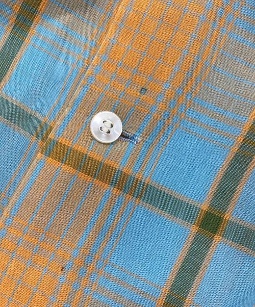 PENNEYS TOWN CRAFT（ペニーズ タウンクラフト）PENNEYS TOWN CRAFT (ペニーズ タウンクラフト) 60～70’ｓオープンカラーチェックシャツ/ペニーズ タウンクラフト ブルー×オレンジ サイズ:Mの古着・服飾アイテム