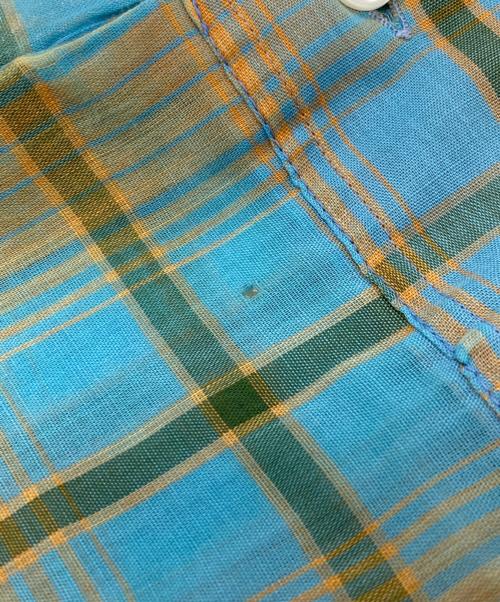 PENNEYS TOWN CRAFT（ペニーズ タウンクラフト）PENNEYS TOWN CRAFT (ペニーズ タウンクラフト) 60～70’ｓオープンカラーチェックシャツ/ペニーズ タウンクラフト ブルー×オレンジ サイズ:Mの古着・服飾アイテム