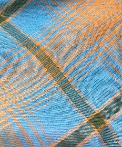 PENNEYS TOWN CRAFT（ペニーズ タウンクラフト）PENNEYS TOWN CRAFT (ペニーズ タウンクラフト) 60～70’ｓオープンカラーチェックシャツ/ペニーズ タウンクラフト ブルー×オレンジ サイズ:Mの古着・服飾アイテム