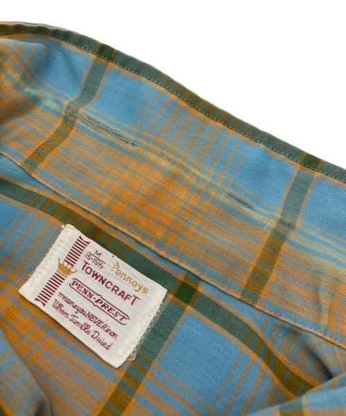 PENNEYS TOWN CRAFT（ペニーズ タウンクラフト）PENNEYS TOWN CRAFT (ペニーズ タウンクラフト) 60～70’ｓオープンカラーチェックシャツ/ペニーズ タウンクラフト ブルー×オレンジ サイズ:Mの古着・服飾アイテム