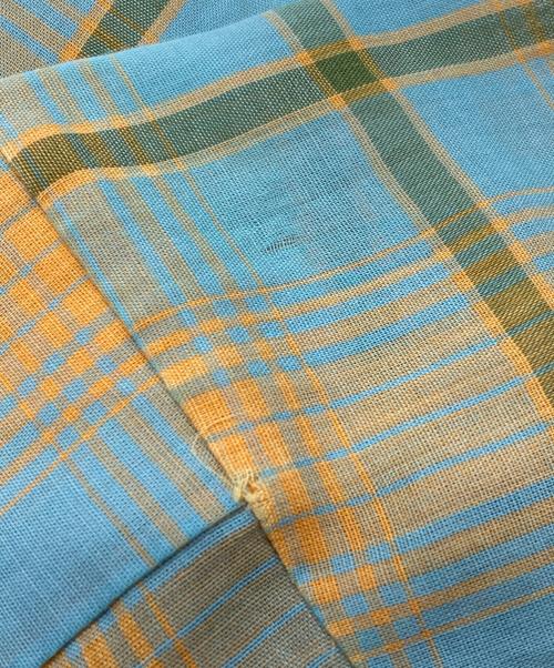 PENNEYS TOWN CRAFT（ペニーズ タウンクラフト）PENNEYS TOWN CRAFT (ペニーズ タウンクラフト) 60～70’ｓオープンカラーチェックシャツ/ペニーズ タウンクラフト ブルー×オレンジ サイズ:Mの古着・服飾アイテム