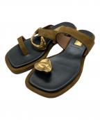 Le Talon GRISEル タロン グリーズ）の古着「レザーARTYアシメトングサンダル/ル タロン グリーズ」｜ブラウン×ブラック