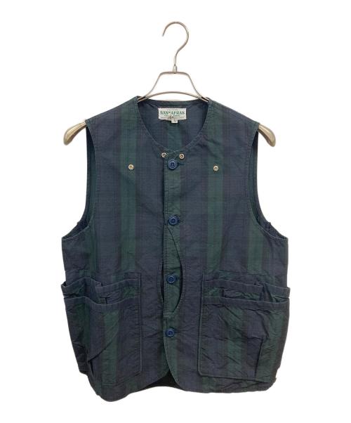 SASSAFRAS（ササフラス）SASSAFRAS (ササフラス) チェックベスト　ササフラス グリーン×ネイビー サイズ:Ｍの古着・服飾アイテム