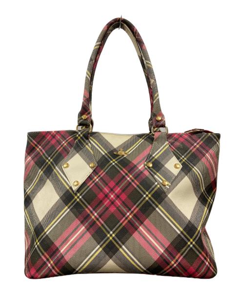 Vivienne Westwood（ヴィヴィアンウエストウッド）Vivienne Westwood (ヴィヴィアンウエストウッド) PVCチェックトートバッグ/ヴィヴィアンウエストウッド アイボリー×レッドの古着・服飾アイテム