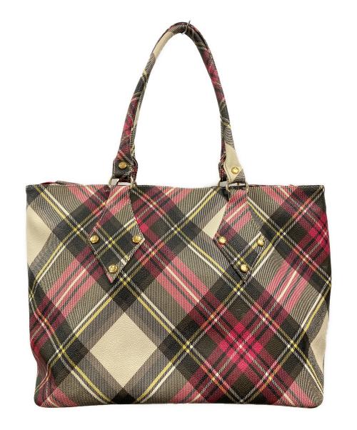 Vivienne Westwood（ヴィヴィアンウエストウッド）Vivienne Westwood (ヴィヴィアンウエストウッド) PVCチェックトートバッグ/ヴィヴィアンウエストウッド アイボリー×レッドの古着・服飾アイテム