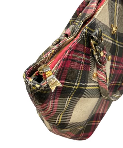 Vivienne Westwood（ヴィヴィアンウエストウッド）Vivienne Westwood (ヴィヴィアンウエストウッド) PVCチェックトートバッグ/ヴィヴィアンウエストウッド アイボリー×レッドの古着・服飾アイテム
