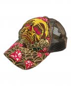 CHRISTIAN AUDIGERクリスチャンオードジェ）の古着「スカルメッシュキャップ　クリスチャンオードジェ」｜ブラウン×イエロー