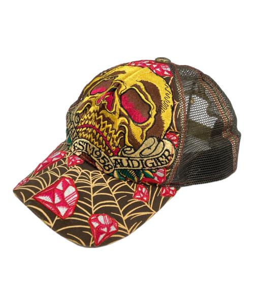 CHRISTIAN AUDIGER（クリスチャンオードジェ）CHRISTIAN AUDIGER (クリスチャンオードジェ) スカルメッシュキャップ　クリスチャンオードジェ ブラウン×イエローの古着・服飾アイテム