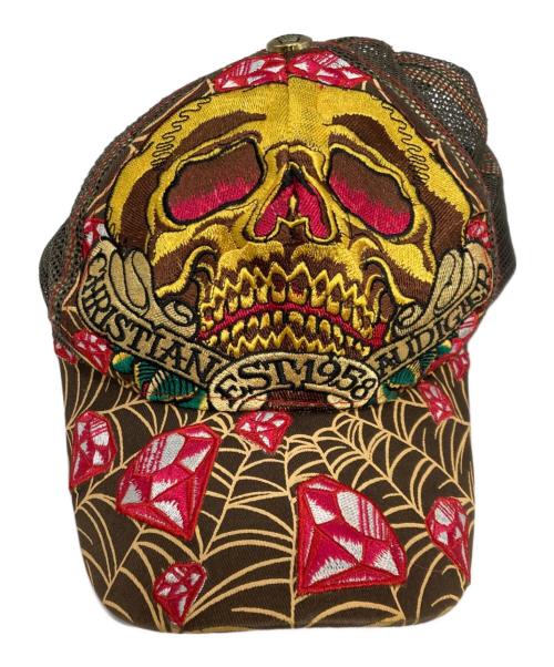 CHRISTIAN AUDIGER（クリスチャンオードジェ）CHRISTIAN AUDIGER (クリスチャンオードジェ) スカルメッシュキャップ　クリスチャンオードジェ ブラウン×イエローの古着・服飾アイテム