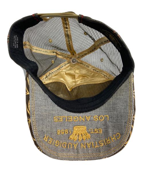 CHRISTIAN AUDIGER（クリスチャンオードジェ）CHRISTIAN AUDIGER (クリスチャンオードジェ) スカルメッシュキャップ　クリスチャンオードジェ ブラウン×イエローの古着・服飾アイテム