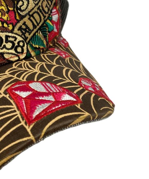 CHRISTIAN AUDIGER（クリスチャンオードジェ）CHRISTIAN AUDIGER (クリスチャンオードジェ) スカルメッシュキャップ　クリスチャンオードジェ ブラウン×イエローの古着・服飾アイテム