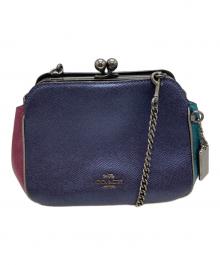 COACH（コーチ）の古着「クロスグレインレザーカラーブロックショルダーバッグ　コーチ　F80194」｜ネイビー×グリーン