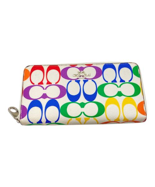 COACH（コーチ）COACH (コーチ) ロング ジップ アラウンド ウォレット・レインボー シグネチャー キャンバス　コーチ　C4537　L1592 ホワイトの古着・服飾アイテム
