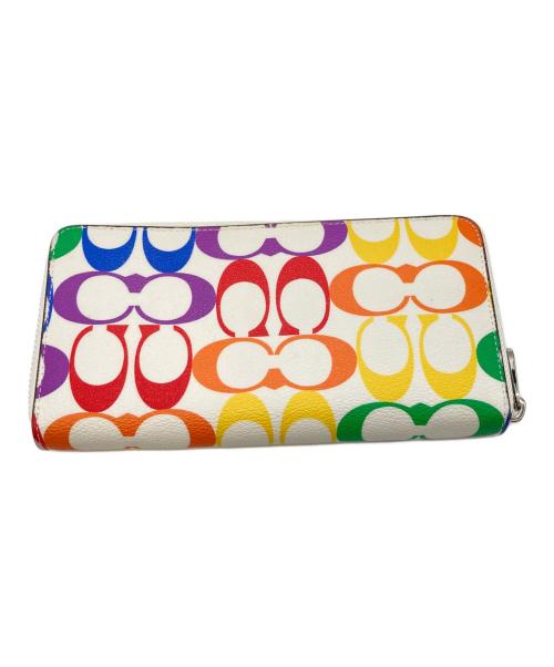 COACH（コーチ）COACH (コーチ) ロング ジップ アラウンド ウォレット・レインボー シグネチャー キャンバス　コーチ　C4537　L1592 ホワイトの古着・服飾アイテム