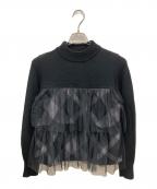 BLUE LABEL CRESTBRIDGEブルーレーベルクレストブリッジ）の古着「ティアードチュールニット　ブルーレーベルクレストブリッジ　55N20-454-09」｜グレー×ブラック