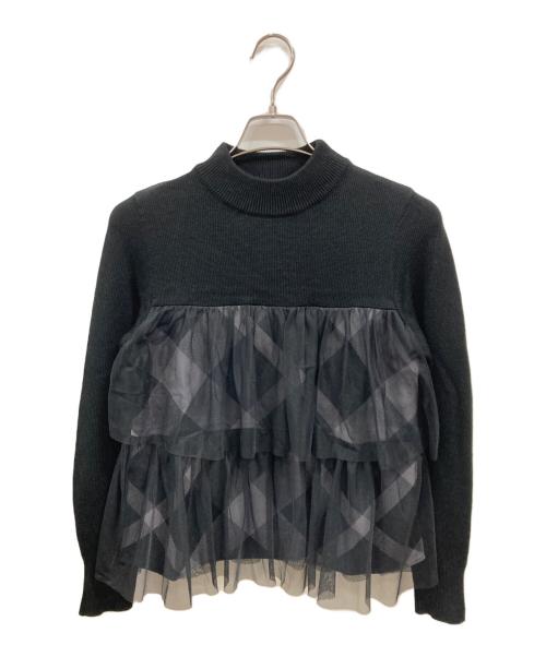 BLUE LABEL CRESTBRIDGE（ブルーレーベルクレストブリッジ）BLUE LABEL CRESTBRIDGE (ブルーレーベルクレストブリッジ) ティアードチュールニット　ブルーレーベルクレストブリッジ　55N20-454-09 グレー×ブラック サイズ:38の古着・服飾アイテム