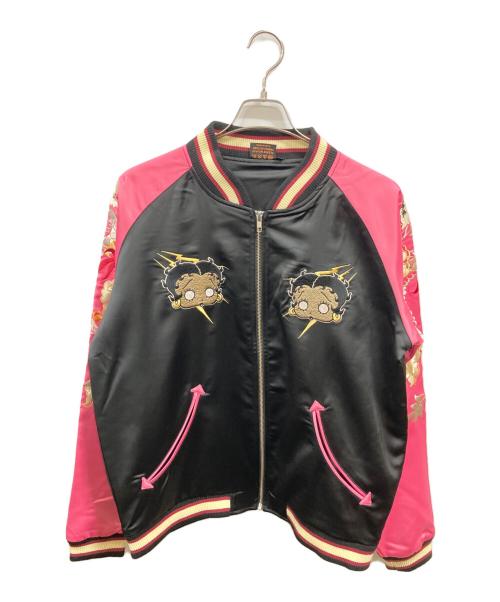 LowBlowKnuckle（ロウブロウナックル）LowBlowKnuckle (ロウブロウナックル) BETTY BOOP (ベティー・ブープ) スカジャン　ベティー・ブープ　ロウブロウナックル　 ブラック サイズ:XLの古着・服飾アイテム