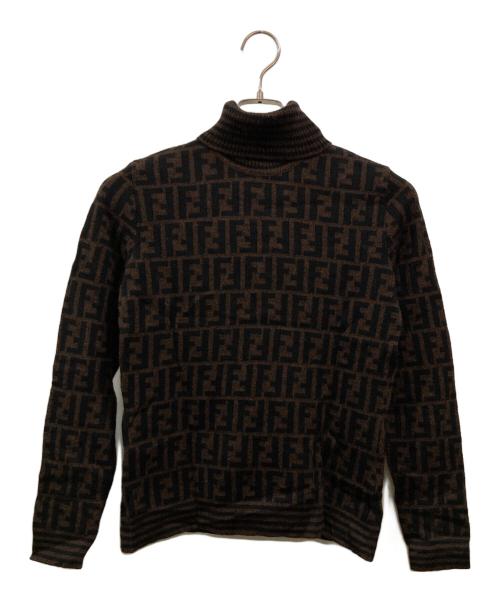 FENDI（フェンディ）FENDI (フェンディ) ズッカ柄タートルネックニット ブラウン×ブラック サイズ:42の古着・服飾アイテム