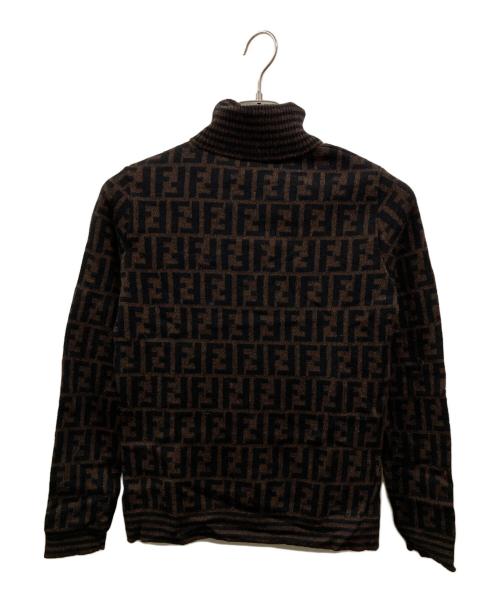 FENDI（フェンディ）FENDI (フェンディ) ズッカ柄タートルネックニット ブラウン×ブラック サイズ:42の古着・服飾アイテム