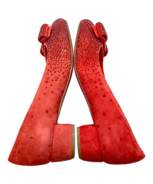 Salvatore Ferragamo（サルヴァトーレ フェラガモ）Salvatore Ferragamo (サルヴァトーレ フェラガモ) ヴァラリボン ラインストーン フラットシューズ　サルヴァトーレ フェラガモ レッド サイズ:4 1/2の古着・服飾アイテム