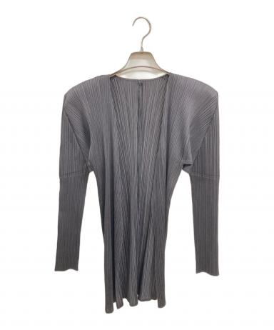 PLATINUM グレー プリーツカーディガン プリーツプリーズPLEATS PLEASE ノーカラーボタンレスカーディガン