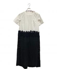 sacai（サカイ）の古着「ショルダージップドッキングワンピース」｜ブラック×ホワイト