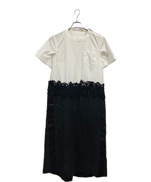 sacai（サカイ）sacai (サカイ) ショルダージップドッキングワンピース ブラック×ホワイト サイズ:1の古着・服飾アイテム