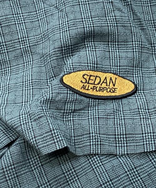 SEDAN ALL-PURPOSE（セダンオールパーパス）SEDAN ALL-PURPOSE (セダンオールパーパス) DOBBY PLAID OPEN COLLAR S/S SHIRT グリーン サイズ:Lの古着・服飾アイテム