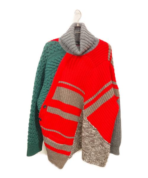 KOLOR（カラー）KOLOR (カラー) ボリュームミックスウール タートルネックニット レッド×グレー サイズ:5の古着・服飾アイテム