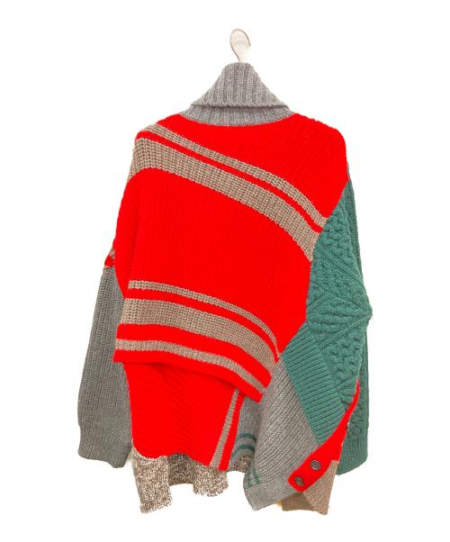 KOLOR（カラー）KOLOR (カラー) ボリュームミックスウール タートルネックニット レッド×グレー サイズ:5の古着・服飾アイテム