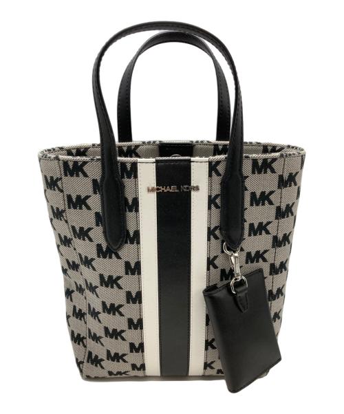 MICHAEL KORS（マイケル・コース）MICHAEL KORS (マイケル・コース) VINCENT ロゴ ジャカード トート ウィズ カードケース グレー×ブラックの古着・服飾アイテム