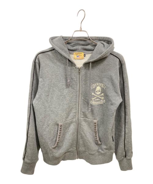 VANSON（バンソン）VANSON (バンソン) スカル刺繍ジップパーカー グレー サイズ:Ｍの古着・服飾アイテム