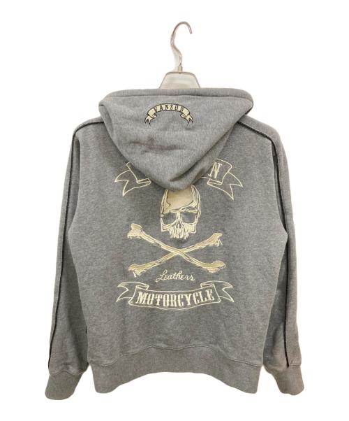 VANSON（バンソン）VANSON (バンソン) スカル刺繍ジップパーカー グレー サイズ:Ｍの古着・服飾アイテム