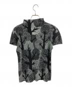 PLEATS PLEASEプリーツプリーズ）の古着「ディープフォレストプリーツブラウス」｜ホワイト×ブラック