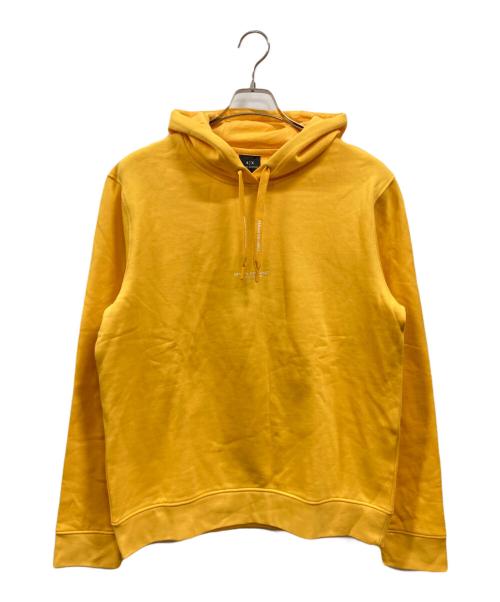 ARMANI EXCHANGE（アルマーニ エクスチェンジ）ARMANI EXCHANGE (アルマーニ エクスチェンジ) プリントプルオーバーパーカー イエロー サイズ:Ⅼの古着・服飾アイテム